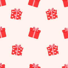 Seamless pattern with gift boxes. Vector texture illustration for valentine's day, christmas and other holidays for postcard, textile, decor, paper, texture, wrapping.