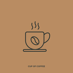 Vector icon of cup of aromatic coffee on brown surface
