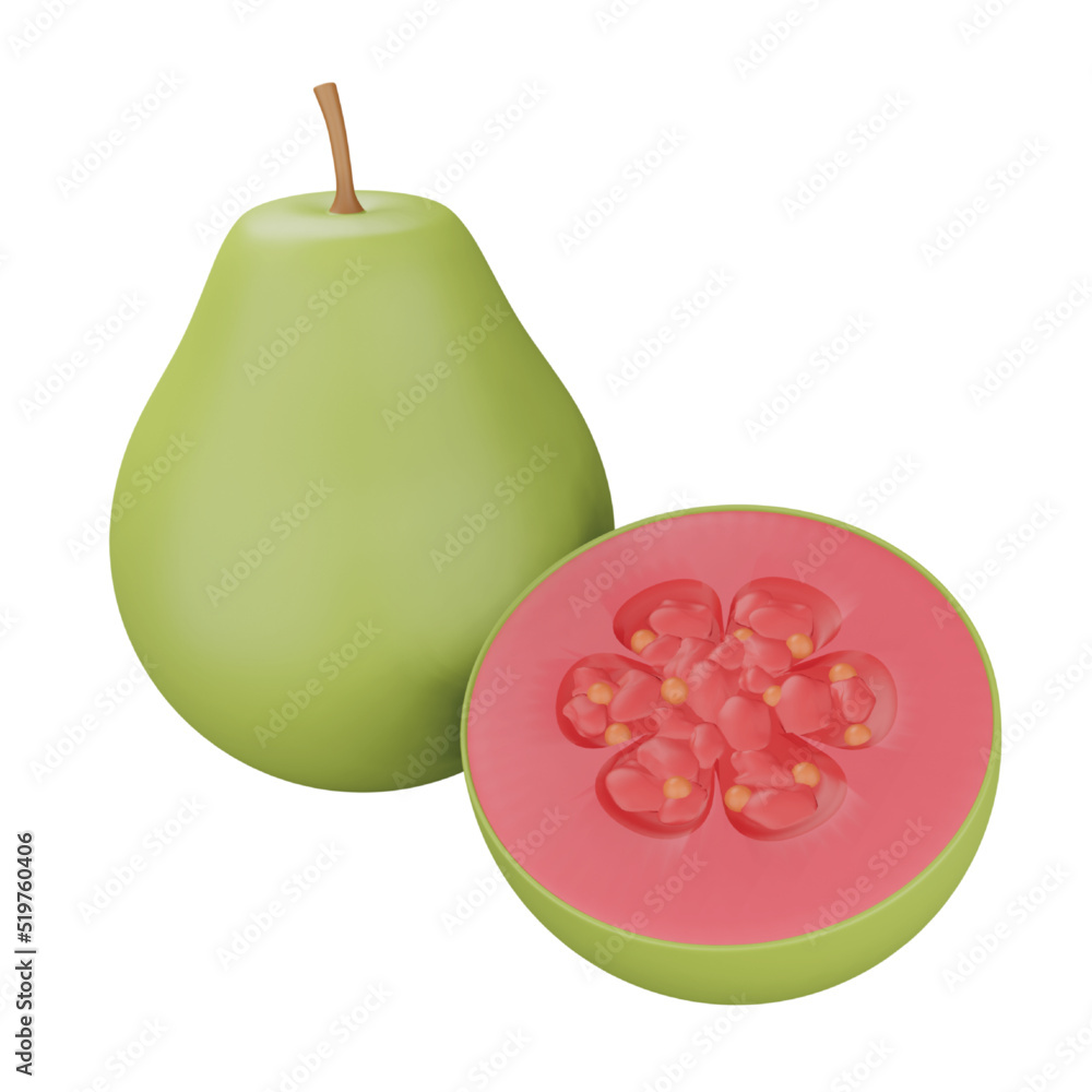 Poster guava 3d rendering isometric icon.