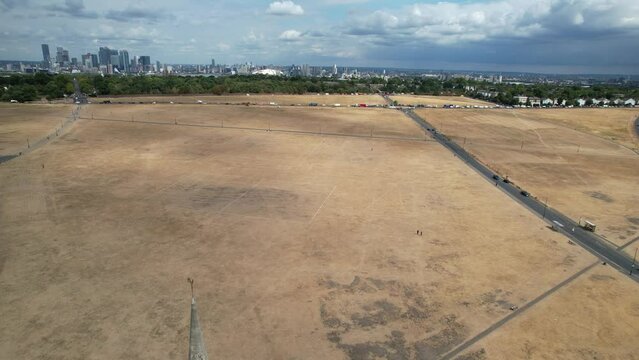 All saints church Blackheath London UK drone aerial view in summer drought
