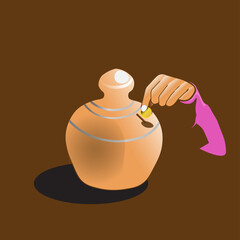 a hand puts a coin into a piggy bank