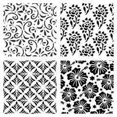 Silhouette of a geometric and floral black and white pattern seamless