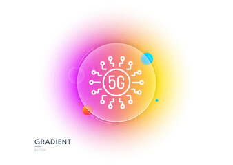 5g technology line icon. Gradient blur button with glassmorphism. Wifi wireless network sign. Mobile data transmission symbol. Transparent glass design. 5g technology line icon. Vector