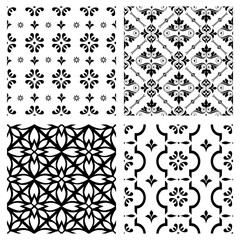 Silhouette of a geometric and floral black and white pattern seamless