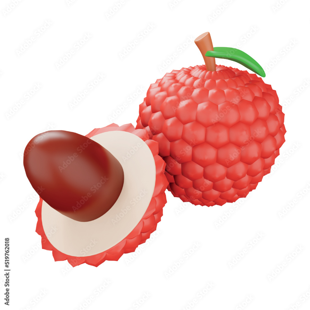 Poster lychee 3d rendering isometric icon.