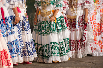 Pollera Panamanian women's traditional costume at Carnival - stock photo