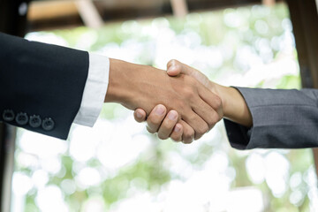 The businessmen shake hands after the meeting was successful and agreed upon