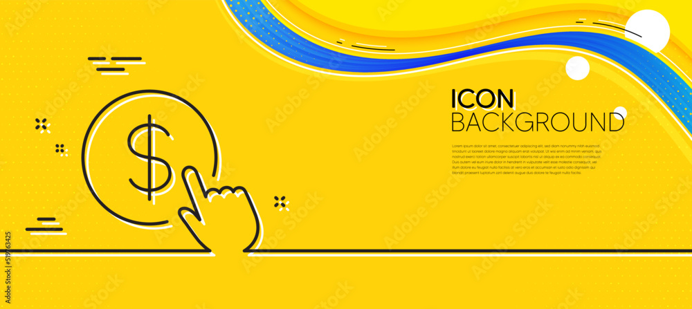 Poster hand click line icon. abstract yellow background. currency exchange sign. cursor pointer symbol. to 