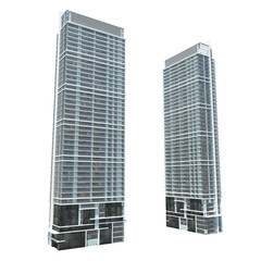 Skyscraper buildings isolated on white - 3d illustration