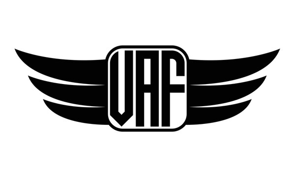 VAF three Letter wing minimalist creative concept icon eagle symbol professional black and white logo design, Vector template