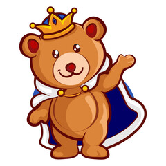 standing teddy bear wearing crown and plush robe