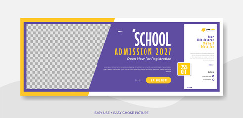 Obraz premium School admission web banner template design illustration