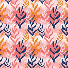 Vector seamless pattern with plant elements, endless background for fabric design