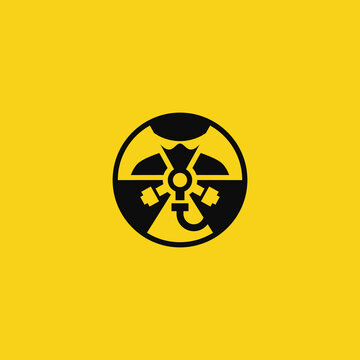 Radiation symbol combination with gas mask. Logo design.