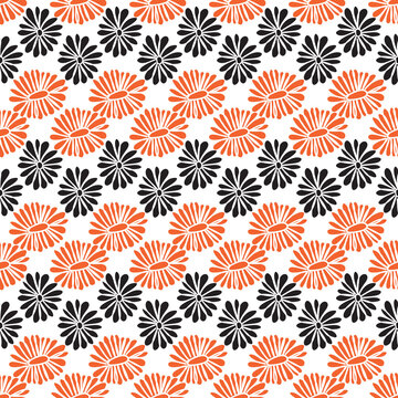 orange and black flowers seamless repeat pattern