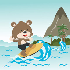 Surfing time with cute little fox at summer. Can be used for t-shirt printing, children wear fashion designs, baby shower invitation cards and other decoration.