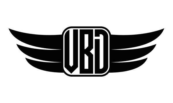 VBD three Letter wing minimalist creative concept icon eagle symbol professional black and white logo design, Vector template
