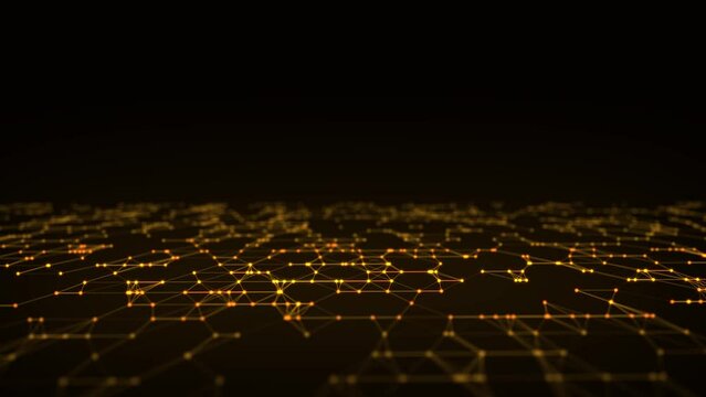 Digital database cyberspace. Decoding algorithms hacked software. Cyber security with moving yellow particles. Big data visualization. 3d rendering.