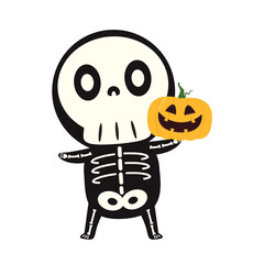 Cute halloween skeleton cartoon. Skeleton in halloween day. Halloween character cartoon. Happy halloween greeting card.  