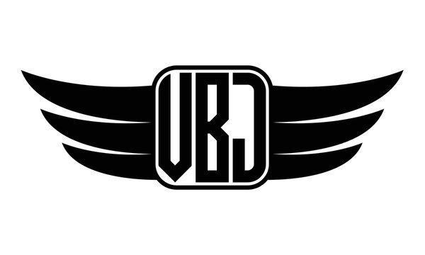 VBJ three Letter wing minimalist creative concept icon eagle symbol professional black and white logo design, Vector template