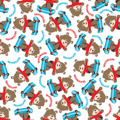 Seamless pattern vector of cute little fox on skate board, For fabric textile, nursery, baby clothes, background, textile, wrapping paper and other decoration.