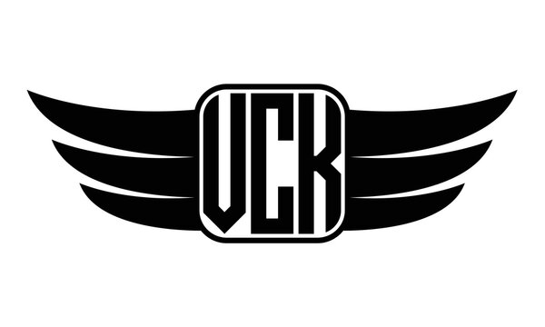 VCK three Letter wing minimalist creative concept icon eagle symbol professional black and white logo design, Vector template