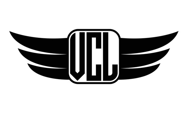VCL three Letter wing minimalist creative concept icon eagle symbol professional black and white logo design, Vector template