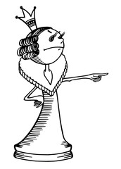 Chess piece, cartoon character, live chess queen, coloring book, illustration for children's chess club