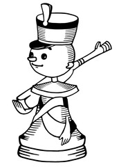 Chess piece, cartoon character, live chess pawn, coloring book, illustration for children's chess club