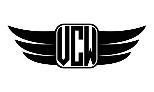 VCW three Letter wing minimalist creative concept icon eagle symbol professional black and white logo design, Vector template