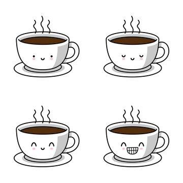 vector illustration of cute coffee cup emoji Stock Vector