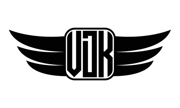 VDK three Letter wing minimalist creative concept icon eagle symbol professional black and white logo design, Vector template