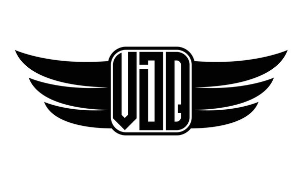 VDQ three Letter wing minimalist creative concept icon eagle symbol professional black and white logo design, Vector template