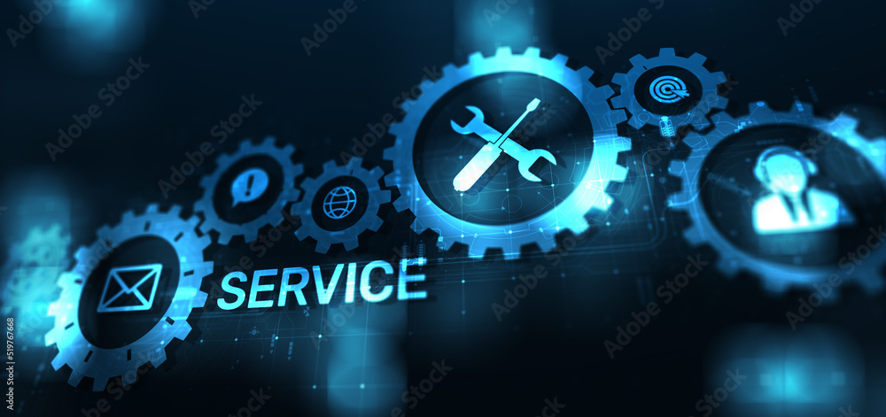 Aufkleber Service support customer help call center Business technology button on virtual screen.