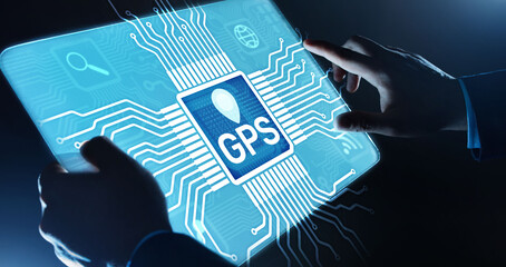 GPS - Global Positioning System, Navigation Tracking Control Technology concept.