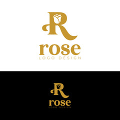 rose and R letter logo design creative and minimal flower logotype