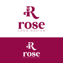 rose and R letter logo design creative and minimal floral logotype
