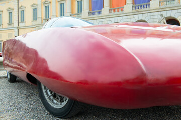 Retro racing red car outdoor, detail.