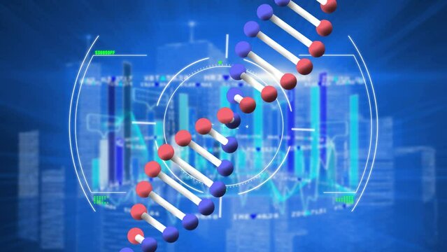 Animation of dna strand over scope scanning and statistics processing