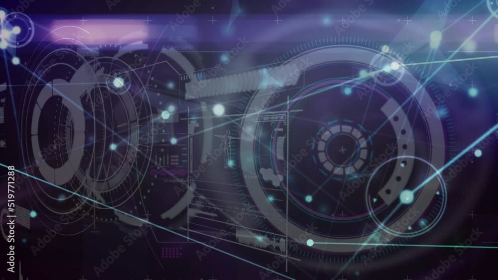 Poster animation of network of connections with data processing over scope scanning