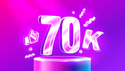 Thank you 70k followers, peoples online social group, happy banner celebrate, Vector