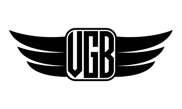 VGB three Letter wing minimalist creative concept icon eagle symbol professional black and white logo design, Vector template