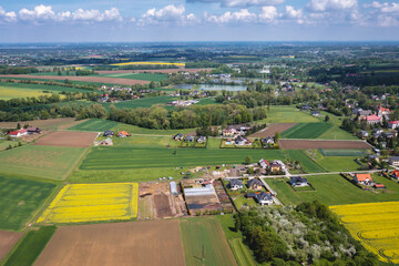 Fototapeta na wymiar Drone photo of Miedzyrzecze Gorne village in Silesia region, Poland