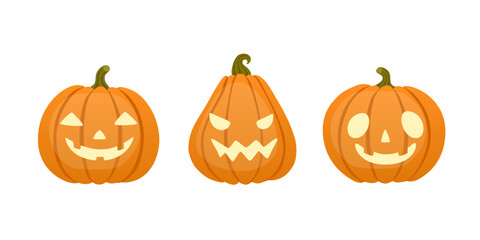 Cartoon halloween pumpkin set. Cute traditional halloween lantern vector collection.