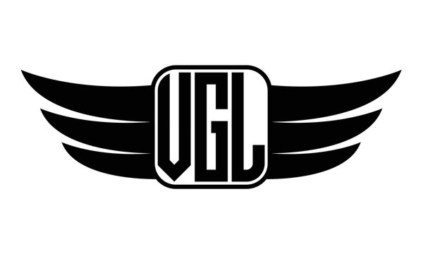VGL three Letter wing minimalist creative concept icon eagle symbol professional black and white logo design, Vector template
