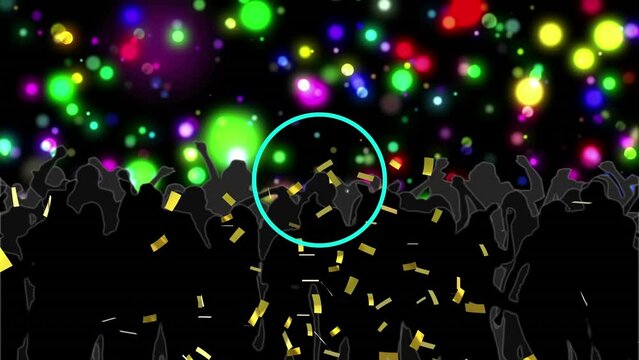 Animation of light spots and confetti over people dancing