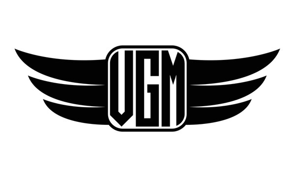 VGM three Letter wing minimalist creative concept icon eagle symbol professional black and white logo design, Vector template