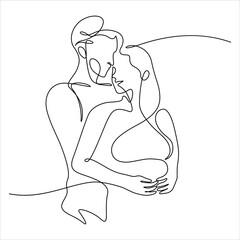 continuous line drawing of couple hug together vector illustration.