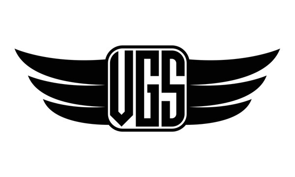 VGS three Letter wing minimalist creative concept icon eagle symbol professional black and white logo design, Vector template