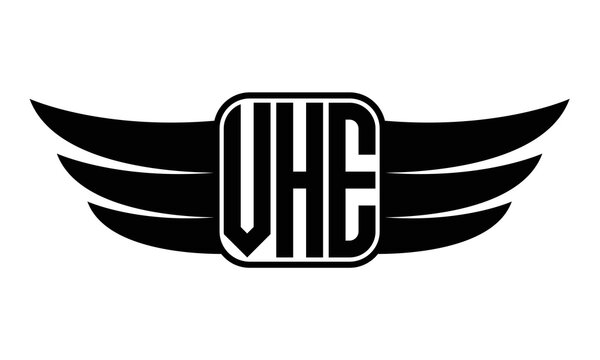 VHE three Letter wing minimalist creative concept icon eagle symbol professional black and white logo design, Vector template